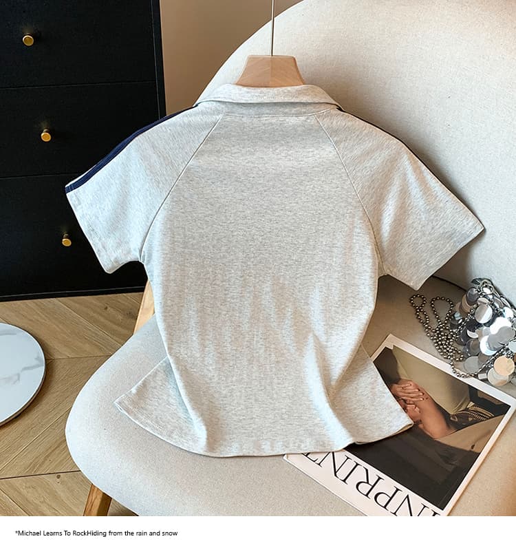 2026 여름 새로운 POLO 칼라 한 부서 작은 청신 반팔 티셔츠 여성 몸매 가꾸기 슬림해 보이는 디자인 센스 쇼트 스타일 맨위 상세 이미지 20