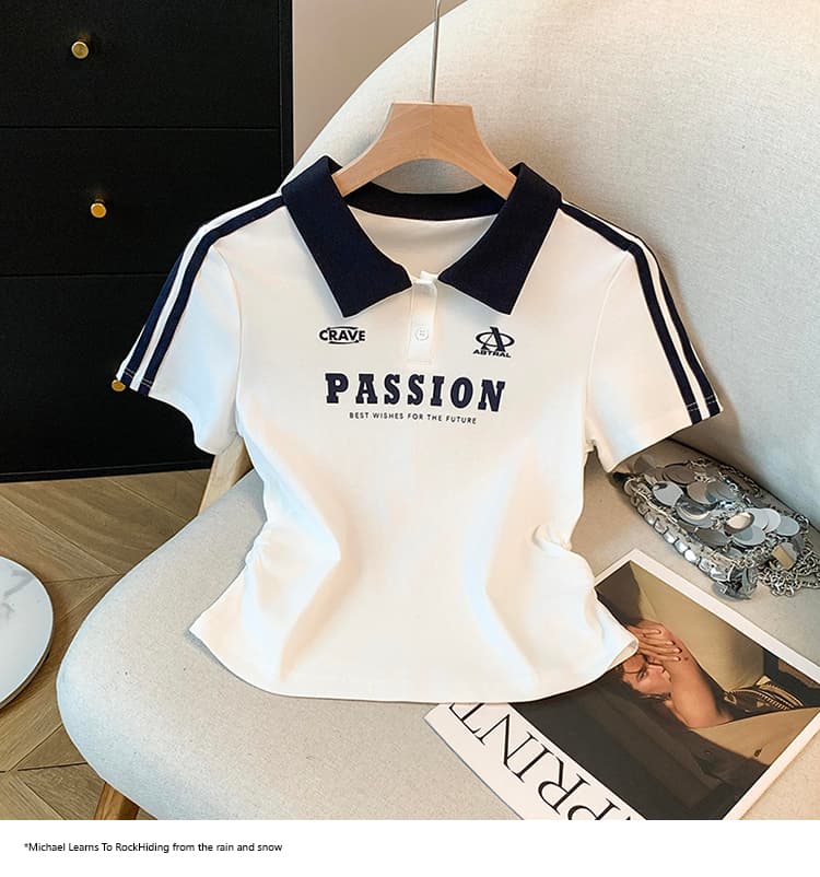 2026 여름 새로운 아메리칸 레트로 패치워크 색상 POLO 칼라 프린트 반팔 작은 대중 디자인 센스 몸매 가꾸기 슬림해 보이는 맨위 상세 이미지 18
