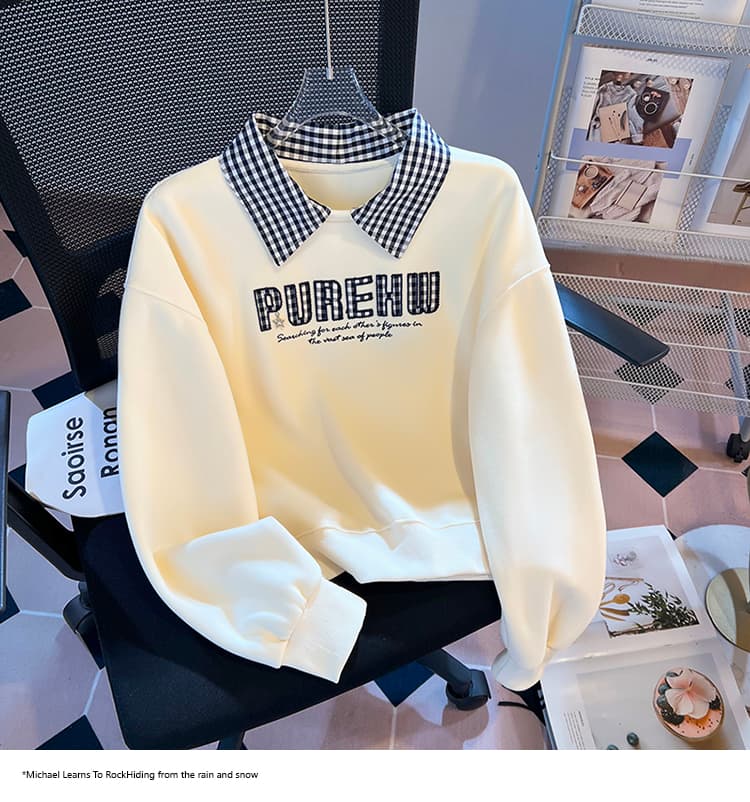 실사 2026 가을 새로운 패션 다용도 POLO 칼라 맨위 작은 청신 문예 팬 루즈핏 슬림해 보이는 후드티 상세 이미지 13