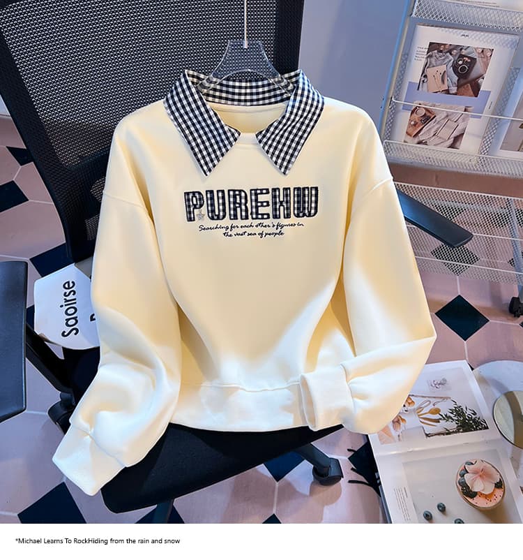 실사 2026 가을 새로운 패션 다용도 POLO 칼라 맨위 작은 청신 문예 팬 루즈핏 슬림해 보이는 후드티 상세 이미지 16