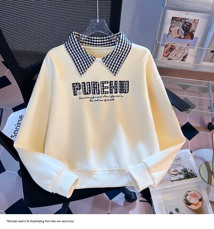 실사 2026 가을 새로운 패션 다용도 POLO 칼라 맨위 작은 청신 문예 팬 루즈핏 슬림해 보이는 후드티 상세 이미지 17
