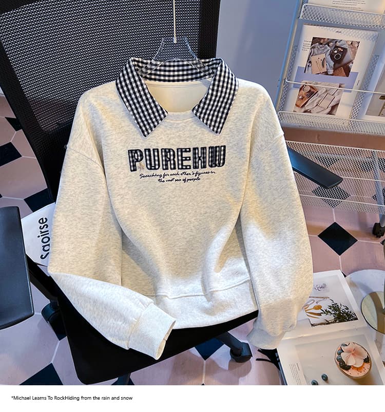 실사 2026 가을 새로운 패션 다용도 POLO 칼라 맨위 작은 청신 문예 팬 루즈핏 슬림해 보이는 후드티 상세 이미지 22