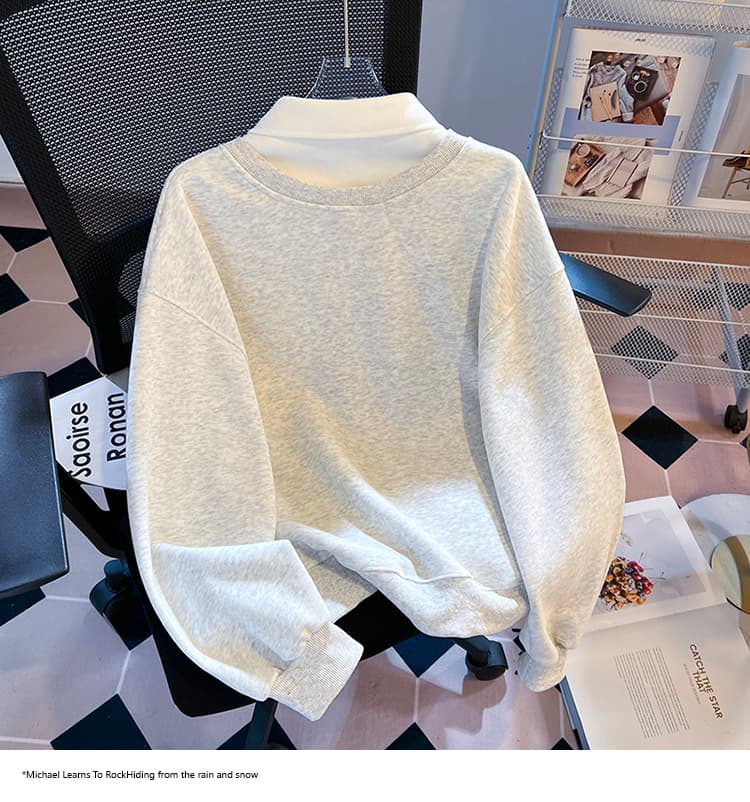 실사 2026 가을 새로운 POLO 칼라 페이크 레이어드 작은 청신 문예 팬 루즈핏 패션 디자인 센스 후드티 여성 상세 이미지 24