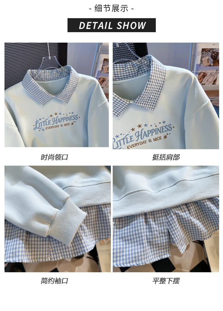 2026 가을 새로운 POLO 칼라 페이크 레이어드 패치워크 맨위 작은 청신 학원 스타일 슬림해 보이는 다용도 외국 가스 후드티 상세 이미지 5