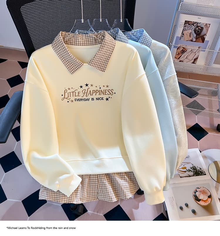 2026 가을 새로운 POLO 칼라 페이크 레이어드 패치워크 맨위 작은 청신 학원 스타일 슬림해 보이는 다용도 외국 가스 후드티 상세 이미지 11
