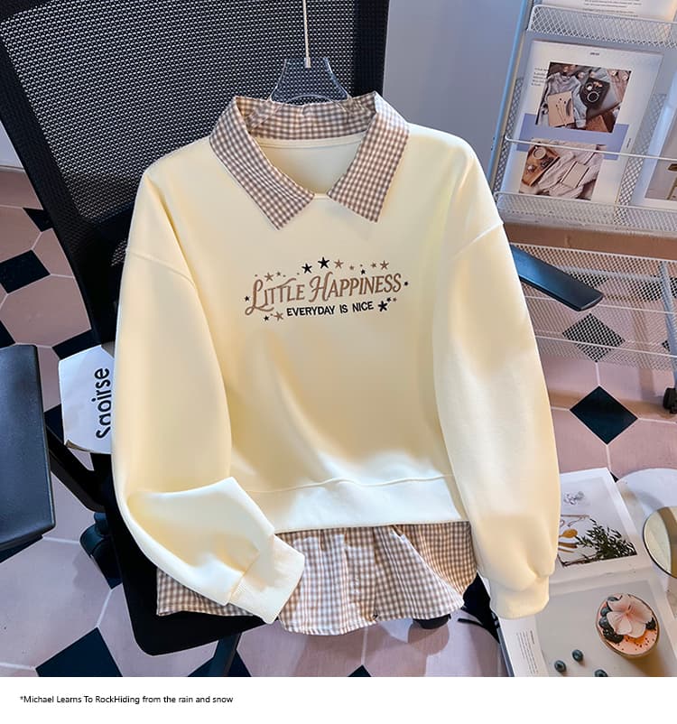 2026 가을 새로운 POLO 칼라 페이크 레이어드 패치워크 맨위 작은 청신 학원 스타일 슬림해 보이는 다용도 외국 가스 후드티 상세 이미지 13
