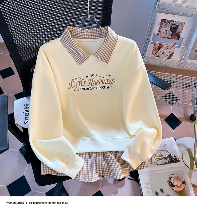 2026 가을 새로운 POLO 칼라 페이크 레이어드 패치워크 맨위 작은 청신 학원 스타일 슬림해 보이는 다용도 외국 가스 후드티 상세 이미지 14