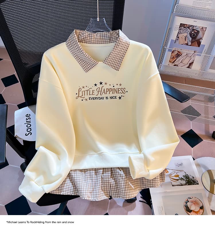 2026 가을 새로운 POLO 칼라 페이크 레이어드 패치워크 맨위 작은 청신 학원 스타일 슬림해 보이는 다용도 외국 가스 후드티 상세 이미지 15