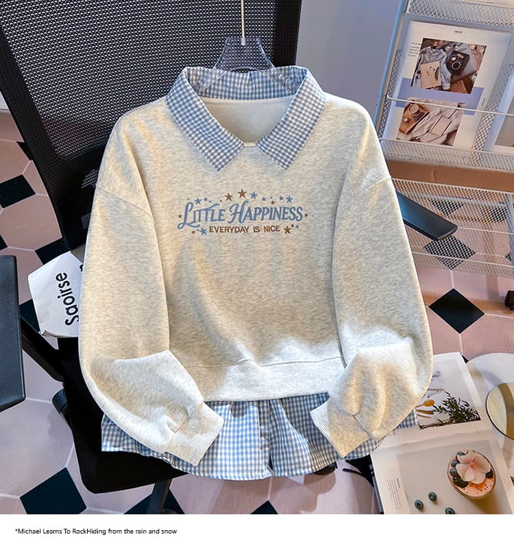 2026 가을 새로운 POLO 칼라 페이크 레이어드 패치워크 맨위 작은 청신 학원 스타일 슬림해 보이는 다용도 외국 가스 후드티 상세 이미지 20
