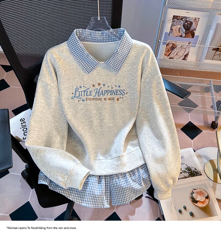 2026 가을 새로운 POLO 칼라 페이크 레이어드 패치워크 맨위 작은 청신 학원 스타일 슬림해 보이는 다용도 외국 가스 후드티 상세 이미지 22