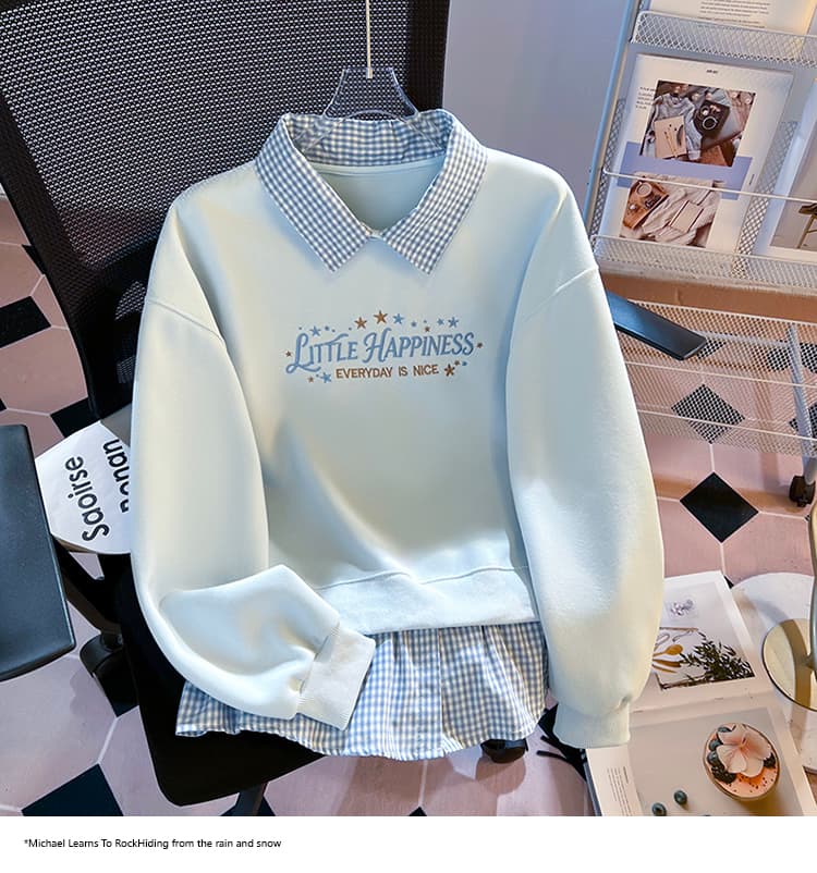 2026 가을 새로운 POLO 칼라 페이크 레이어드 패치워크 맨위 작은 청신 학원 스타일 슬림해 보이는 다용도 외국 가스 후드티 상세 이미지 24