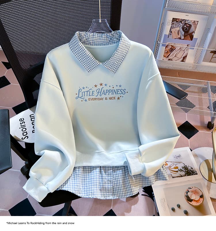 2026 가을 새로운 POLO 칼라 페이크 레이어드 패치워크 맨위 작은 청신 학원 스타일 슬림해 보이는 다용도 외국 가스 후드티 상세 이미지 26