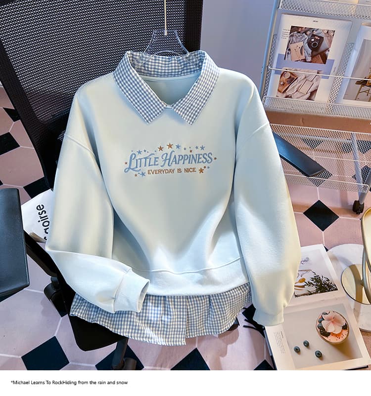 2026 가을 새로운 POLO 칼라 페이크 레이어드 패치워크 맨위 작은 청신 학원 스타일 슬림해 보이는 다용도 외국 가스 후드티 상세 이미지 27