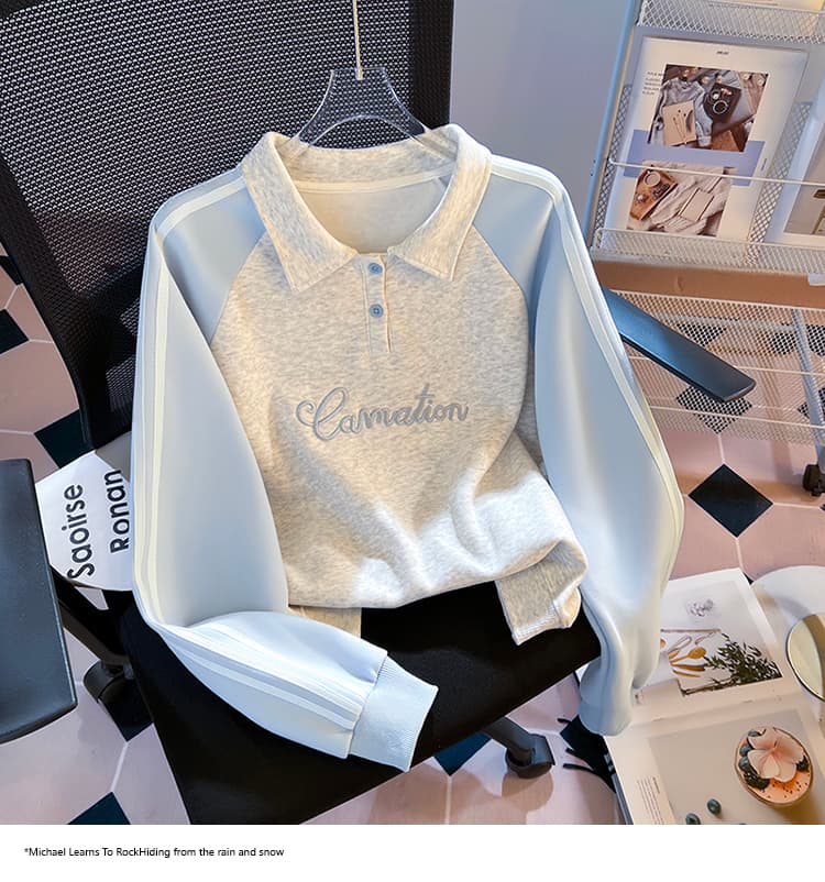 실사 2026 가을 새로운 POLO 칼라 작은 청신 문예 팬 다용도 루즈핏 패션 자수 디자인 센스 후드티 상세 이미지 21