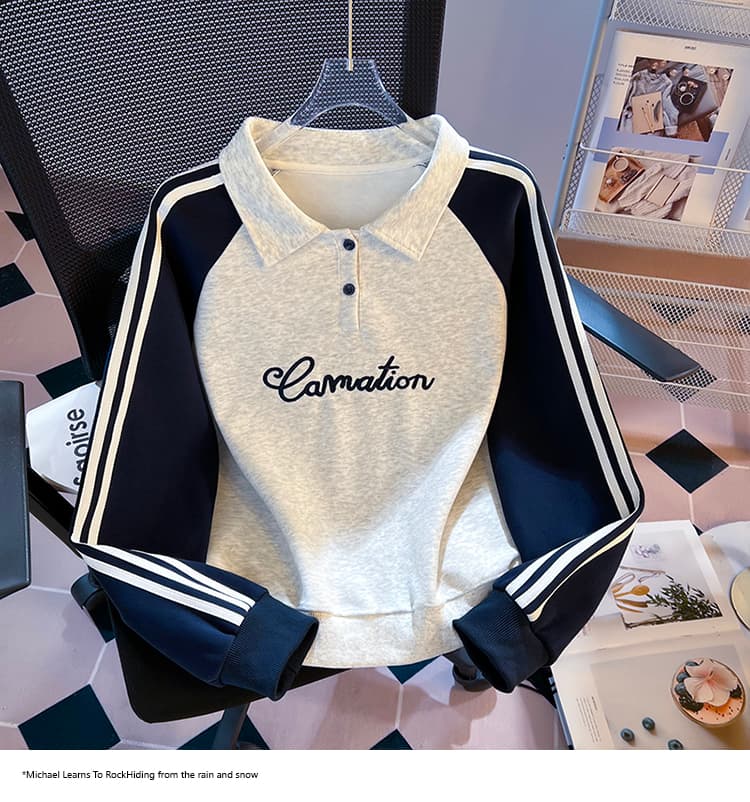 실사 2026 가을 새로운 POLO 칼라 작은 청신 문예 팬 다용도 루즈핏 패션 자수 디자인 센스 후드티 상세 이미지 25