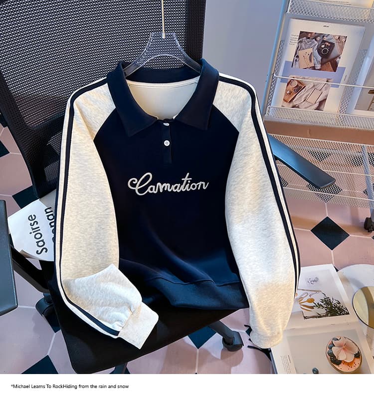 실사 2026 가을 새로운 POLO 칼라 작은 청신 문예 팬 다용도 루즈핏 패션 자수 디자인 센스 후드티 상세 이미지 29