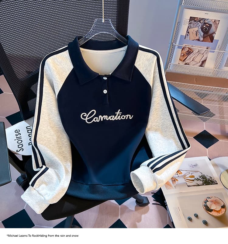실사 2026 가을 새로운 POLO 칼라 작은 청신 문예 팬 다용도 루즈핏 패션 자수 디자인 센스 후드티 상세 이미지 32