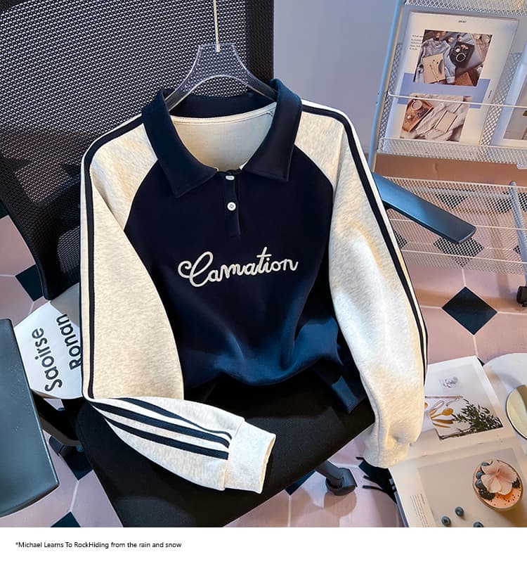 실사 2026 가을 새로운 POLO 칼라 작은 청신 문예 팬 다용도 루즈핏 패션 자수 디자인 센스 후드티 상세 이미지 33