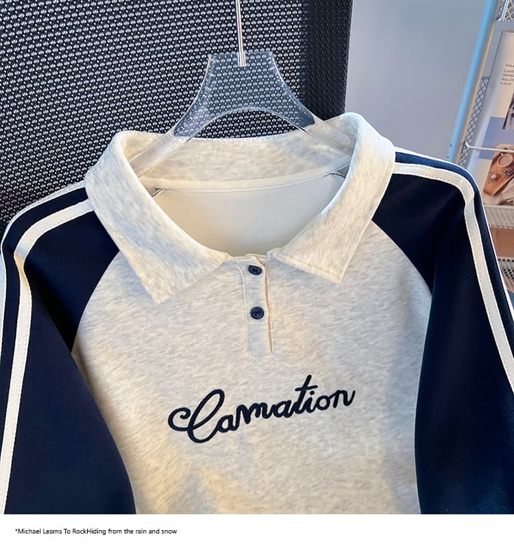 실사 2026 가을 새로운 POLO 칼라 작은 청신 문예 팬 다용도 루즈핏 패션 자수 디자인 센스 후드티 상세 이미지 37