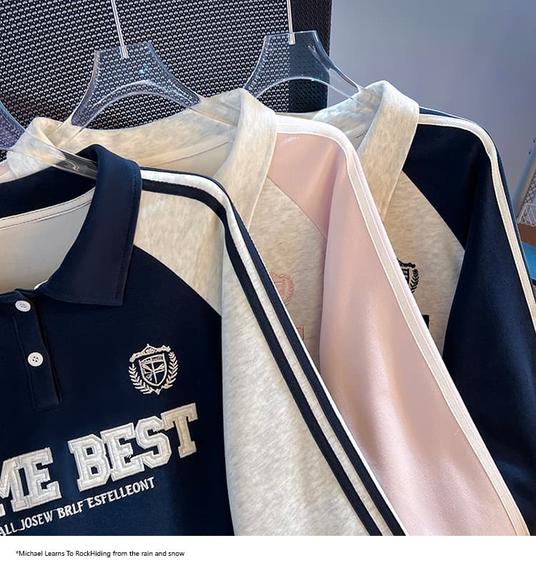 실사 2026 가을 새로운 POLO 칼라 작은 청신 문예 팬 다용도 루즈핏 패션 자수 디자인 센스 후드티 상세 이미지 12