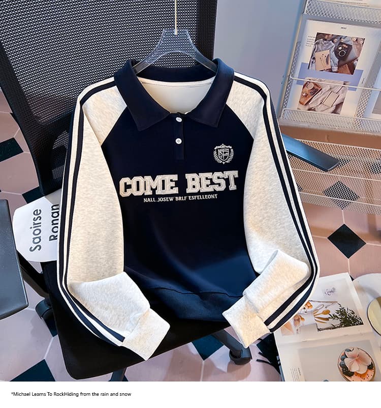 실사 2026 가을 새로운 POLO 칼라 작은 청신 문예 팬 다용도 루즈핏 패션 자수 디자인 센스 후드티 상세 이미지 14