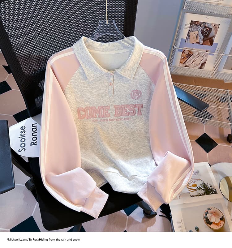 실사 2026 가을 새로운 POLO 칼라 작은 청신 문예 팬 다용도 루즈핏 패션 자수 디자인 센스 후드티 상세 이미지 20