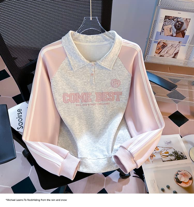 실사 2026 가을 새로운 POLO 칼라 작은 청신 문예 팬 다용도 루즈핏 패션 자수 디자인 센스 후드티 상세 이미지 21