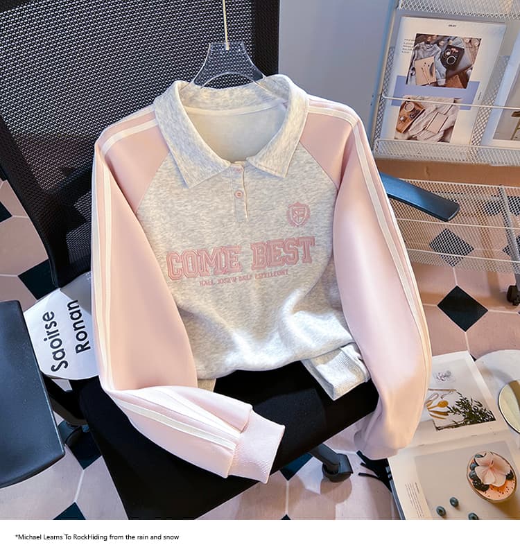 실사 2026 가을 새로운 POLO 칼라 작은 청신 문예 팬 다용도 루즈핏 패션 자수 디자인 센스 후드티 상세 이미지 23