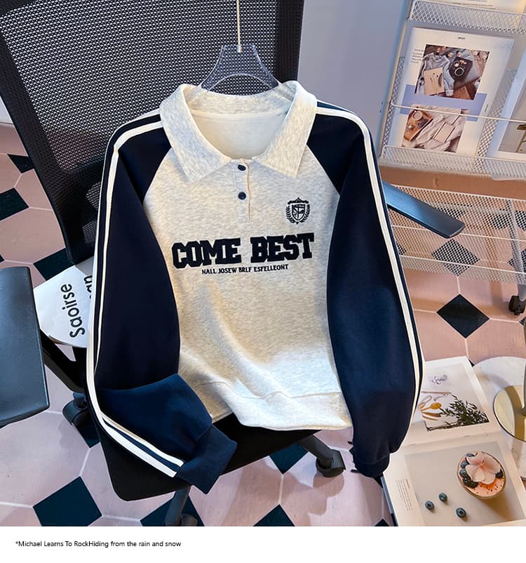 실사 2026 가을 새로운 POLO 칼라 작은 청신 문예 팬 다용도 루즈핏 패션 자수 디자인 센스 후드티 상세 이미지 25