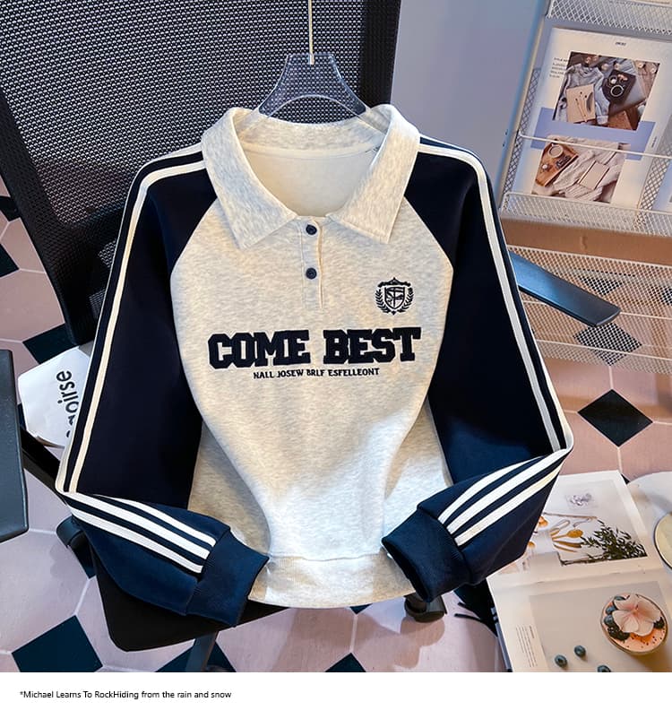 실사 2026 가을 새로운 POLO 칼라 작은 청신 문예 팬 다용도 루즈핏 패션 자수 디자인 센스 후드티 상세 이미지 27