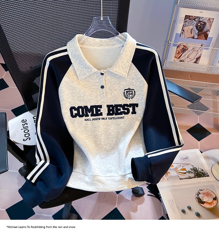 실사 2026 가을 새로운 POLO 칼라 작은 청신 문예 팬 다용도 루즈핏 패션 자수 디자인 센스 후드티 상세 이미지 28