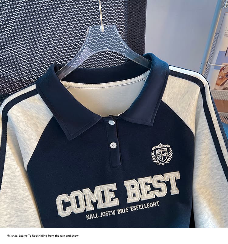 실사 2026 가을 새로운 POLO 칼라 작은 청신 문예 팬 다용도 루즈핏 패션 자수 디자인 센스 후드티 상세 이미지 31