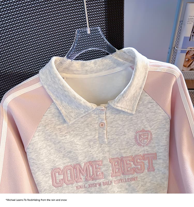 실사 2026 가을 새로운 POLO 칼라 작은 청신 문예 팬 다용도 루즈핏 패션 자수 디자인 센스 후드티 상세 이미지 34
