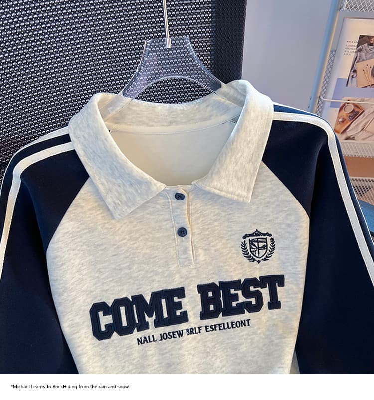 실사 2026 가을 새로운 POLO 칼라 작은 청신 문예 팬 다용도 루즈핏 패션 자수 디자인 센스 후드티 상세 이미지 37