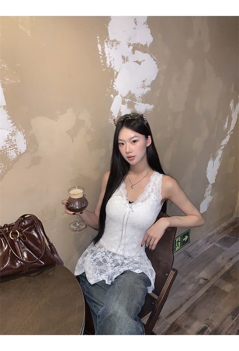 2026 봄 새로운 패션 순수한 욕망 섹시함 레이스 레이스업 민소매 조끼 몸매 가꾸기 슬림해 보이는 Chic 다용도 맨위 상세 이미지 22