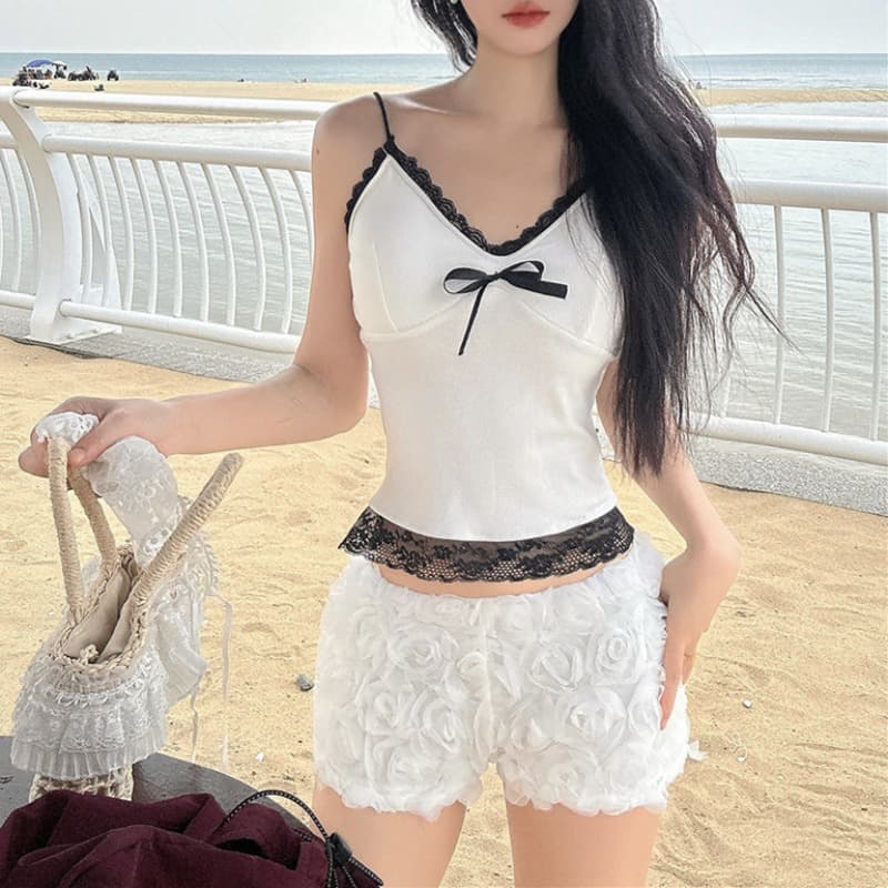 순수한 욕망 바람 사람들 면 레이스 조각 조끼 슬립 나만의 것을 가져와 라. 가슴 패드 여성 의류 나비 넥타이 인사이드 가져 가라. 쇼트 스타일 맨위 이미지 3