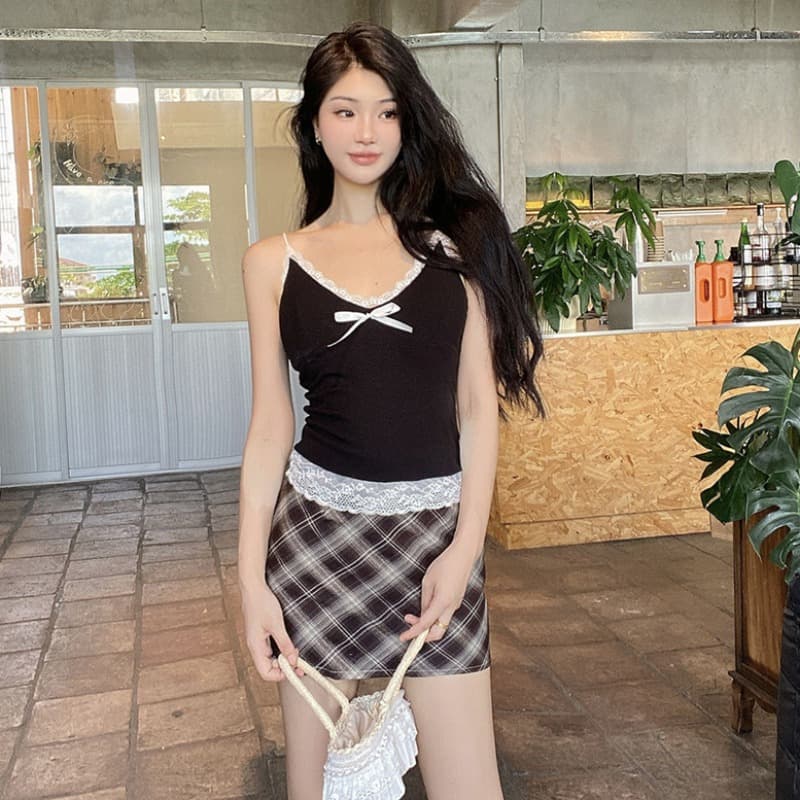 순수한 욕망 바람 사람들 면 레이스 조각 조끼 슬립 나만의 것을 가져와 라. 가슴 패드 여성 의류 나비 넥타이 인사이드 가져 가라. 쇼트 스타일 맨위 이미지 5