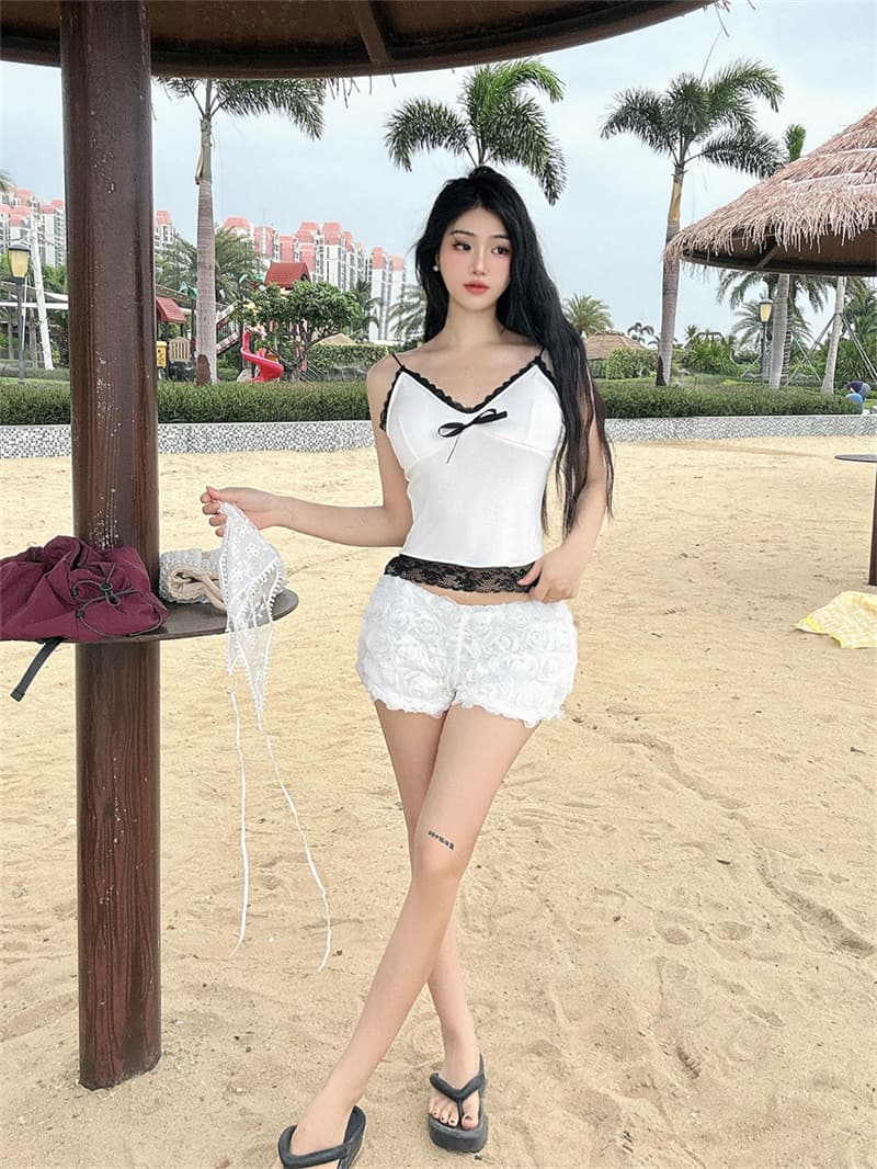 순수한 욕망 바람 사람들 면 레이스 조각 조끼 슬립 나만의 것을 가져와 라. 가슴 패드 여성 의류 나비 넥타이 인사이드 가져 가라. 쇼트 스타일 맨위 상세 이미지 21