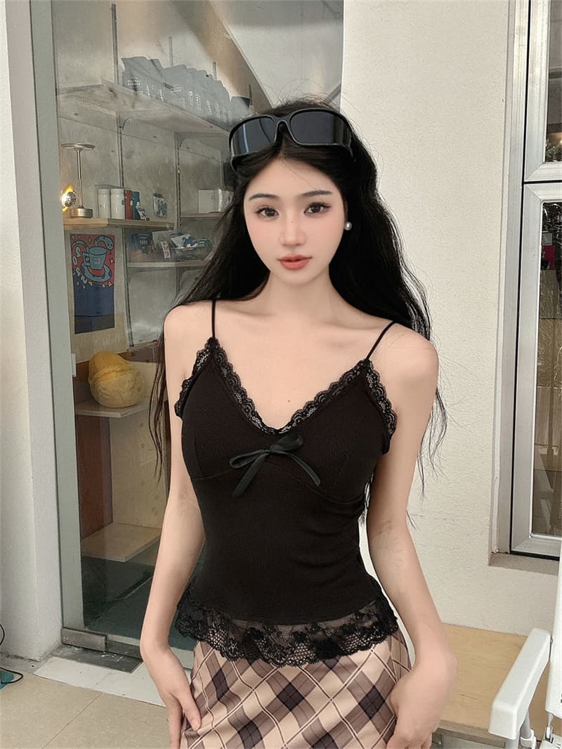 순수한 욕망 바람 사람들 면 레이스 조각 조끼 슬립 나만의 것을 가져와 라. 가슴 패드 여성 의류 나비 넥타이 인사이드 가져 가라. 쇼트 스타일 맨위 상세 이미지 24