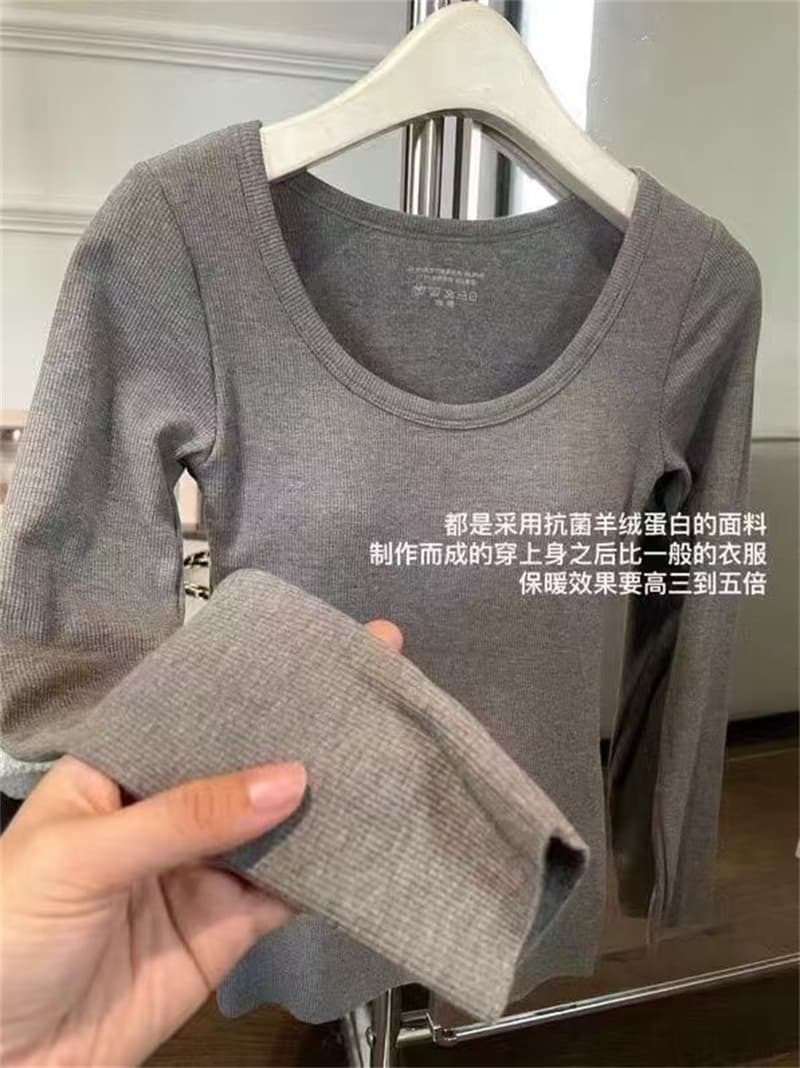 힘 공장 벨트 가슴 패드 양모 속옷 여성 봄 보온 몸매 가꾸기 인사이드 가져 가라. 만나는 맨위 라운드 넥 긴팔 티셔츠 상세 이미지 2