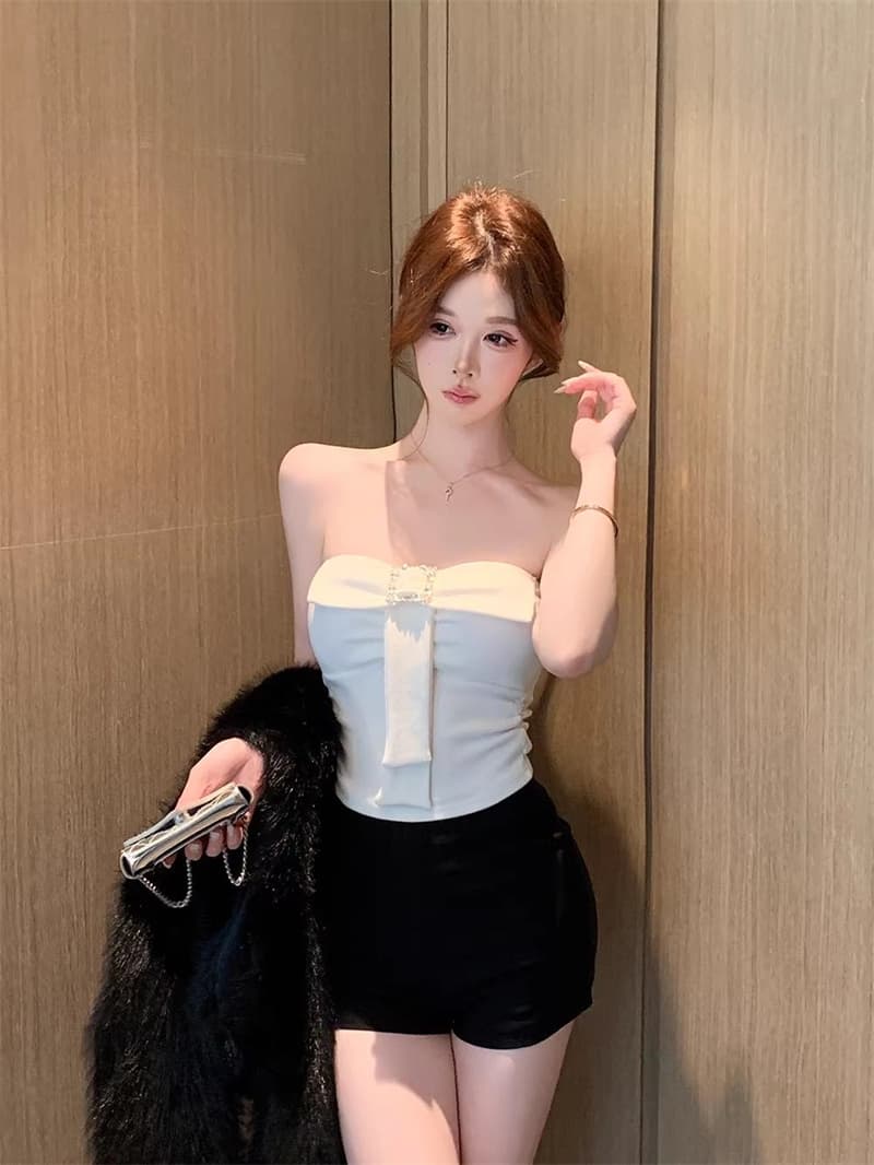 핫걸 사람들 면 나비 매듭 아름다움 뒤로 이슬 쇄골 민소매 벨트 가슴 패드 튜브탑 조끼 여성 2026 봄 새로운 맨위 상세 이미지 13