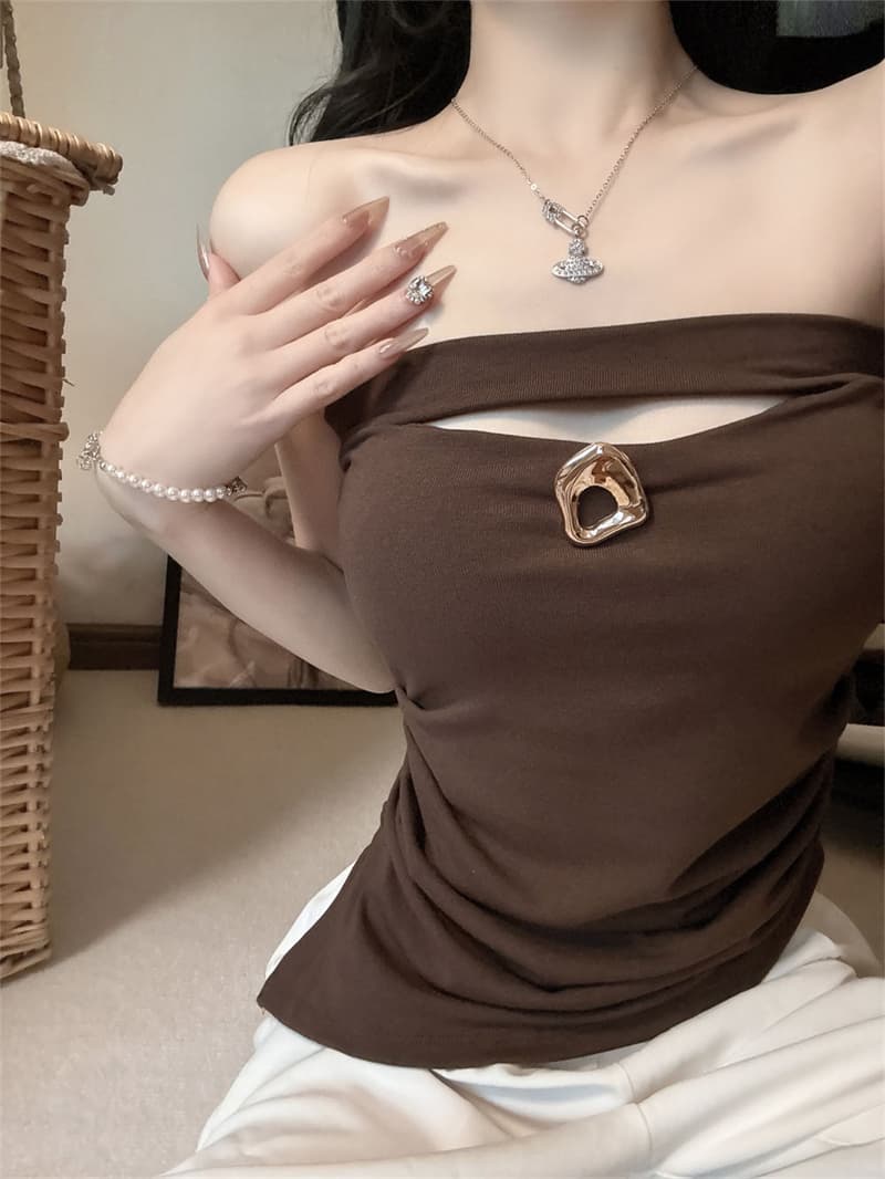 봄 사람들 면 섹시함 바람 오프숄더 튜브탑 맨위 순수한 욕망 바람 몸매 가꾸기 불규칙 다용도 벨트 가슴 패드 조끼 상세 이미지 36