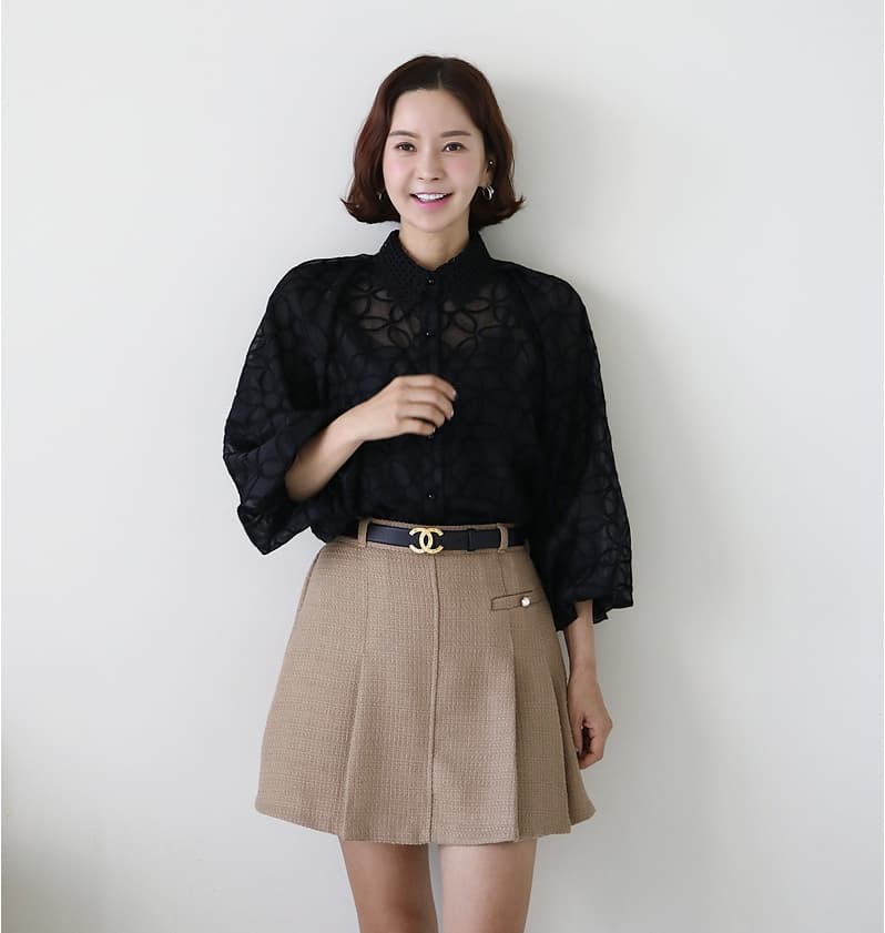 봄 여름 새로운 한 긴팔 꽃 레이스 조각 자수 패션 레이스 셔츠 셔츠 포함 투피스 조끼 상세 이미지 3