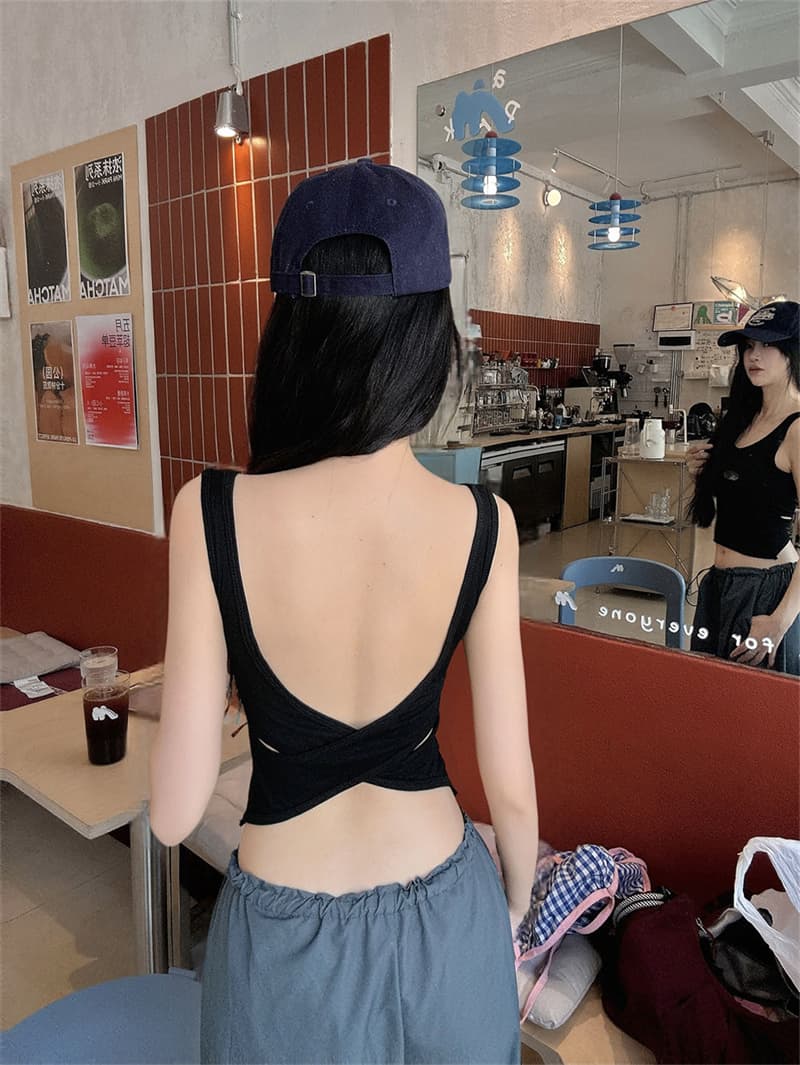 인터넷 유명인 같은 단락 아메리칸 패션 십자가 조끼 여자 칼라 몸매 가꾸기 인사이드 가져 가라. 나만의 것을 가져와 라. 가슴 패드 표지 대리인 우유 아름다움 뒤로 여성 상세 이미지 24