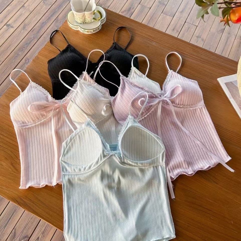달콤한 매운맛 화이트 레이스 슬립 작은 조끼 여성 여름 프랑스식 인사이드 가져 가라. 만나는 쇼트 스타일 벨트 가슴 패드 의류 외출용 이미지 5