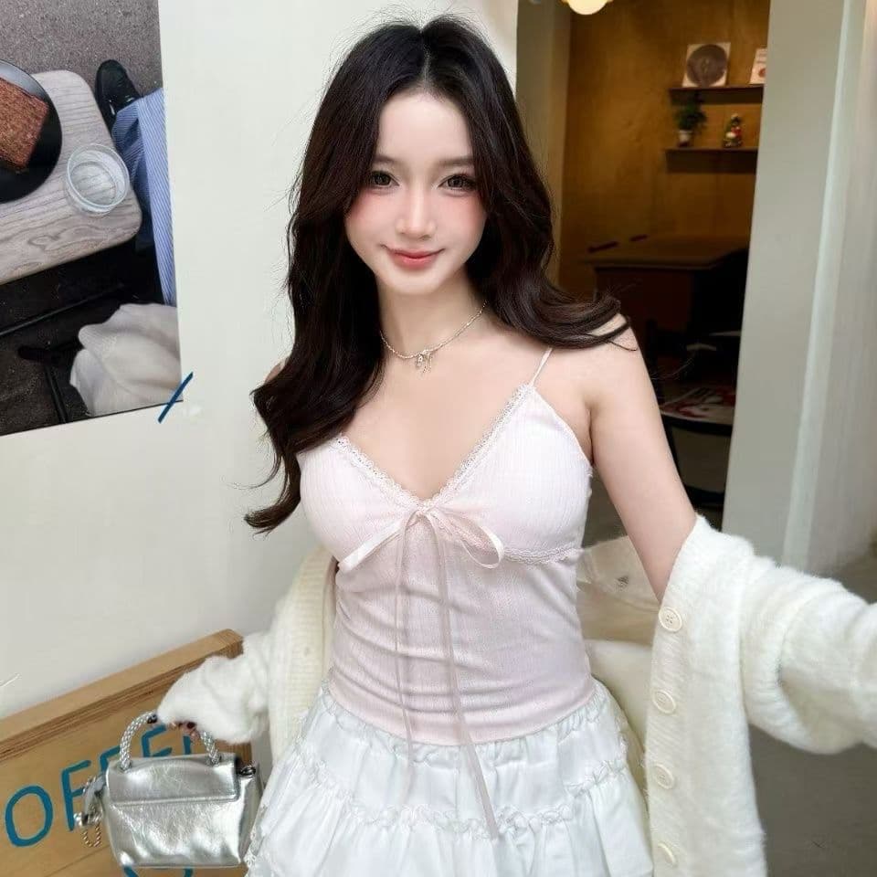 달콤한 매운맛 화이트 레이스 슬립 작은 조끼 여성 여름 프랑스식 인사이드 가져 가라. 만나는 쇼트 스타일 벨트 가슴 패드 의류 외출용 상세 이미지 3