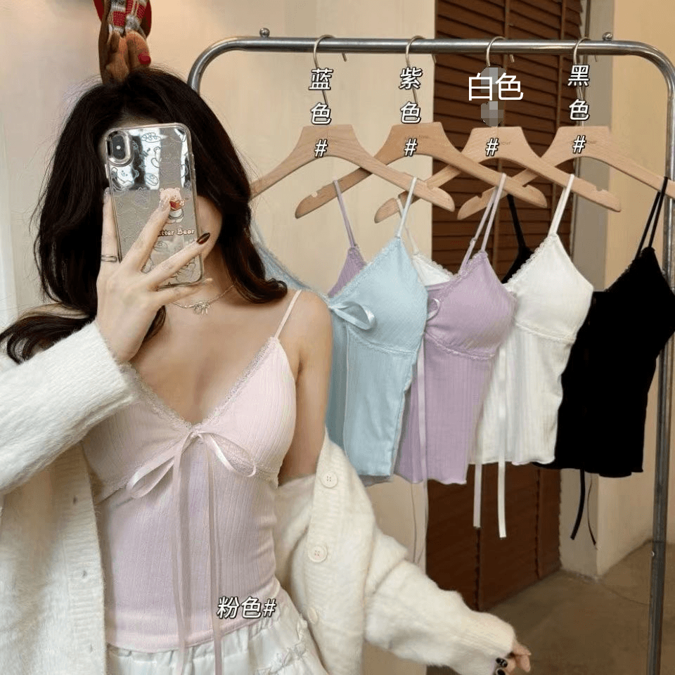 달콤한 매운맛 화이트 레이스 슬립 작은 조끼 여성 여름 프랑스식 인사이드 가져 가라. 만나는 쇼트 스타일 벨트 가슴 패드 의류 외출용 상세 이미지 6