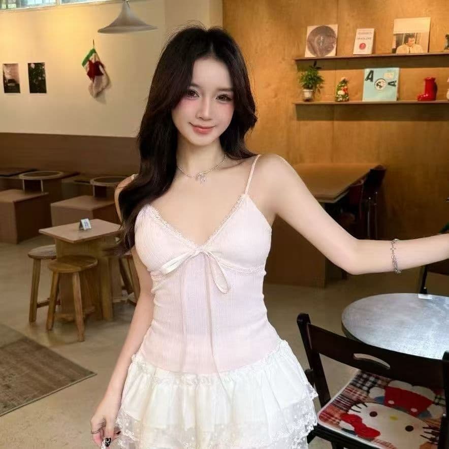 달콤한 매운맛 화이트 레이스 슬립 작은 조끼 여성 여름 프랑스식 인사이드 가져 가라. 만나는 쇼트 스타일 벨트 가슴 패드 의류 외출용 상세 이미지 7