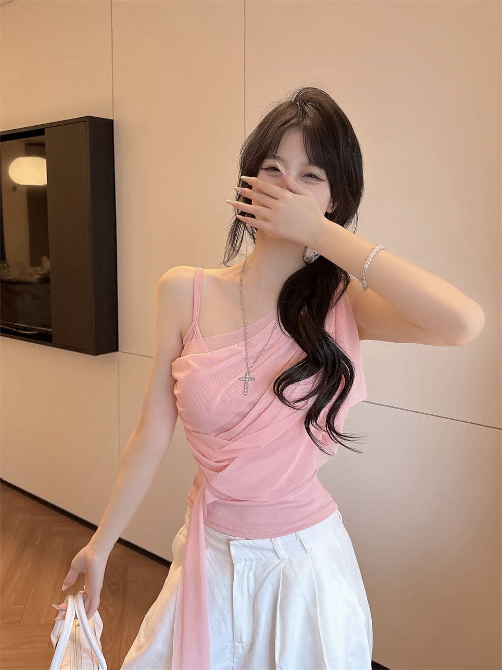 순수한 욕망 바람 디자인 센스 망사 불규칙 패치워크 조끼 슬립 여성 여름 새로운 핫걸 몸매 가꾸기 쇼트 스타일 맨위 상세 이미지 31