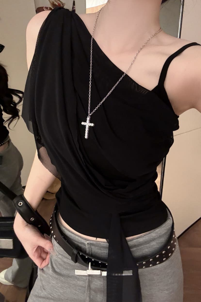 순수한 욕망 바람 디자인 센스 망사 불규칙 패치워크 조끼 슬립 여성 여름 새로운 핫걸 몸매 가꾸기 쇼트 스타일 맨위 이미지 6